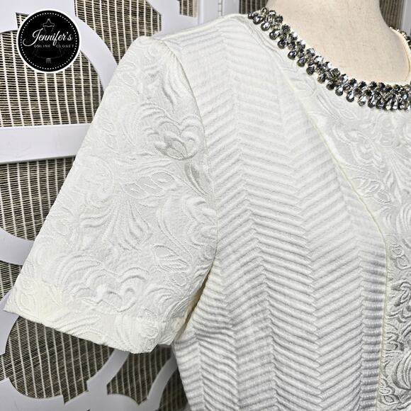 Rhyme Los Angeles Cream Floral & Herringbone Rhinestone Embellished Blouse M - Picture 3 of 16